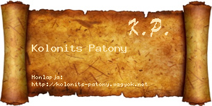 Kolonits Patony névjegykártya